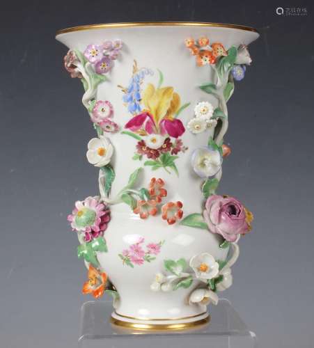 A Meissen floral encrusted and painted vase