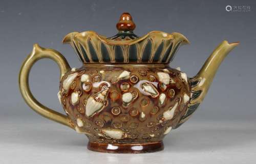 An unusual Doulton Lambeth stoneware teapot and cover
