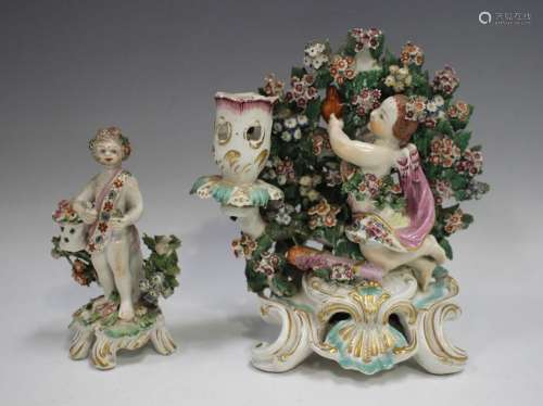 A Derby porcelain candlestick group
