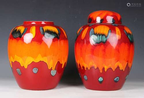 A large Poole Pottery Volcano range ginger jar and cover