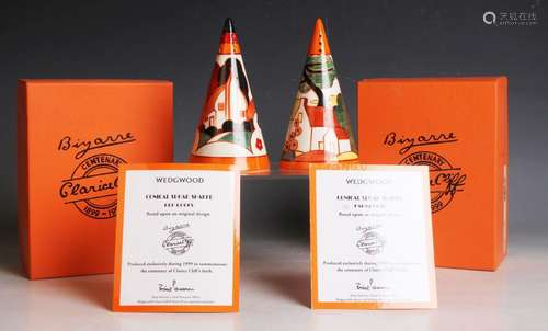 Two Wedgwood Clarice Cliff Centenary Collection conical suga...