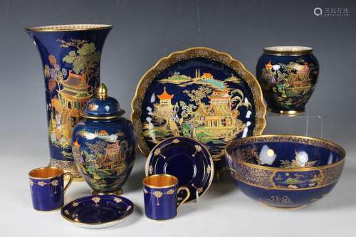 A mixed group of blue ground Carlton Ware