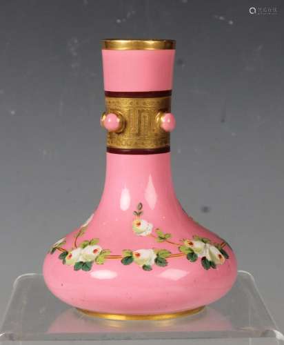 A Mintons pottery pink glazed small bottle vase