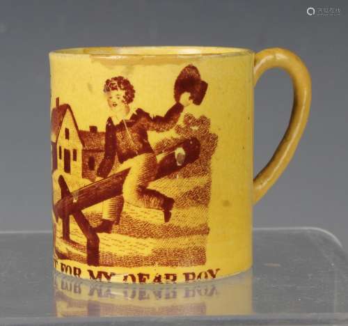 A rare child's pottery yellow ground diminutive mug