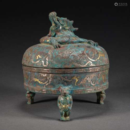 Ming Dynasty of Before,Inlaid Gold and Silver Beast Head Ink...