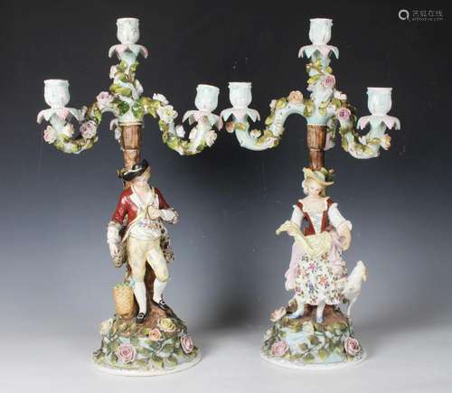 A pair of Sitzendorf figural four-light candelabra