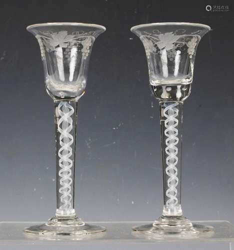 A pair of 18th century style double series opaque twist stem...