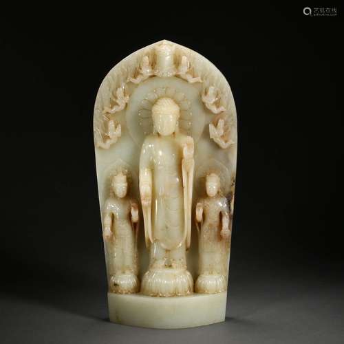 Ming Dynasty or Before,Hetian Jade Budhist Trinity