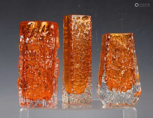 Three pieces of Whitefriars textured range glass in tangerin...