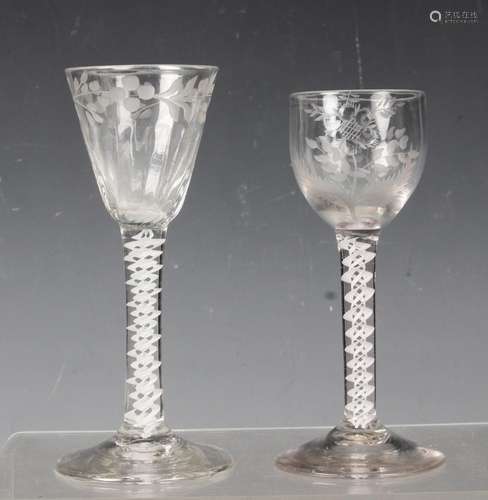 Two double series opaque twist stem wine glasses