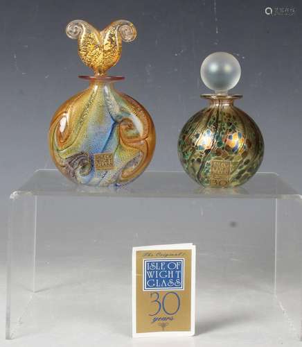 Two Isle of Wight glass perfume bottles and stoppers