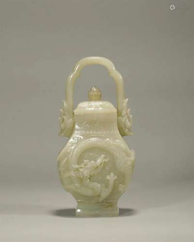 Tang dynasty jade bottle with dragon and phoenix pattern