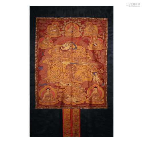 Qing Dynasty,Embroidery Heavenly King Statue Thangka