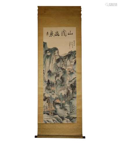 Zhang Daqian mountain Pavilion Youquan paper vertical shaft