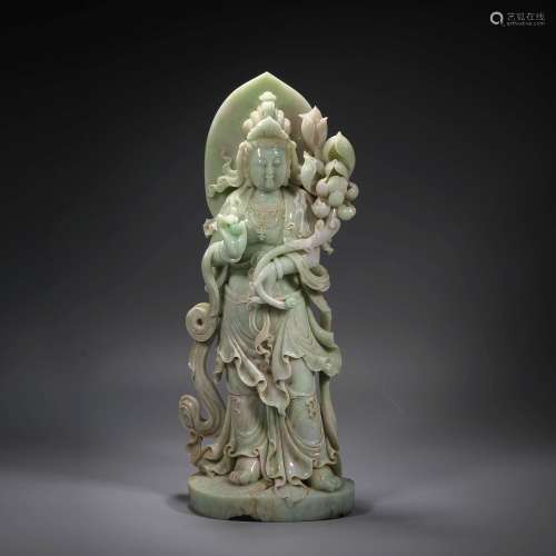Qing Dynasty,Jadeite Guanyin Standing Statue