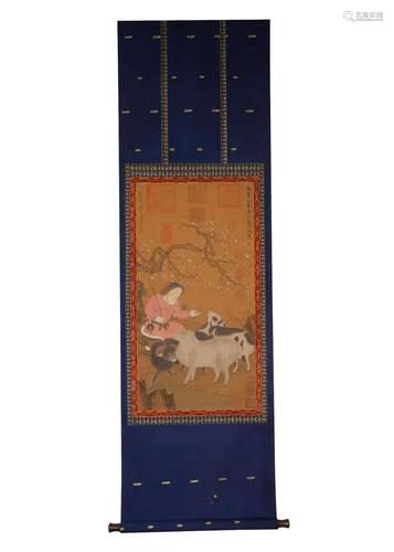 Li Gonglin of Song Dynasty herding sheep on a silk scroll