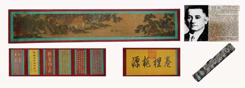 Ming dynasty Tang Yin landscape figures silk scroll