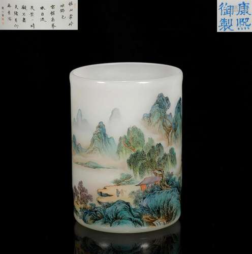 Qing Dynasty material tire painting enamel landscape figure ...