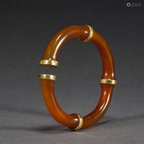 Qing Dynasty,Agate Gilt Bracelet