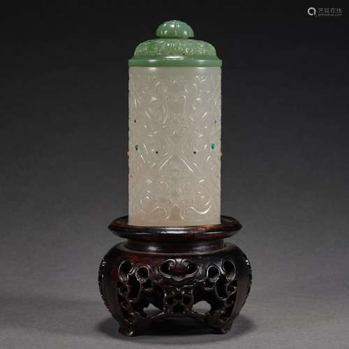 Ming Dynasty of Before,Hetian Jade Beast Pattern Incense Tub...