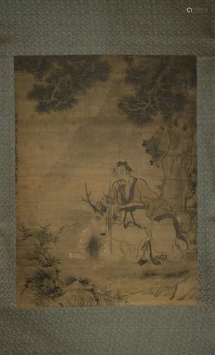 Qing Dynasty Xinluo mountain figure deer silk shaft