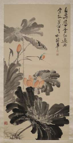 Puhua flower and bird paper vertical shaft in Qing dynasty