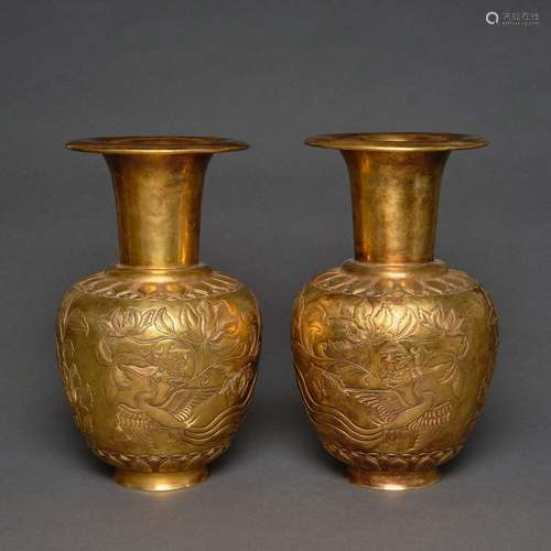 Ming Dynasty of Before,Gilt Phoenix Pattern Appreciation Bot...