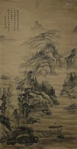 Qing Dynasty Wang Yuan Qi mountain water figure paper mirror...