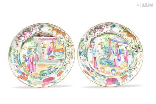 Pair of Chinese Canton Rose Medallion Plate,19th C