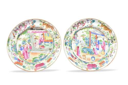 Pair of Chinese Canton Rose Medallion Plate,19th C