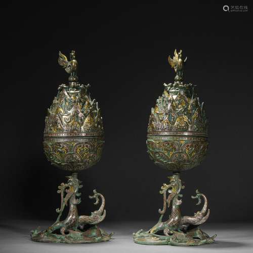 Ming Dynasty or Before, Inlaid Gold and Silver Beast Head La...