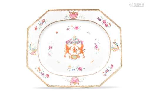 Large Chinese Octagonal Armorial Tray,18th C.