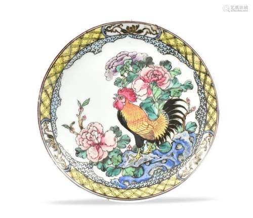 Chinese Famille Rose Rooster Plate, Yongzheng P.