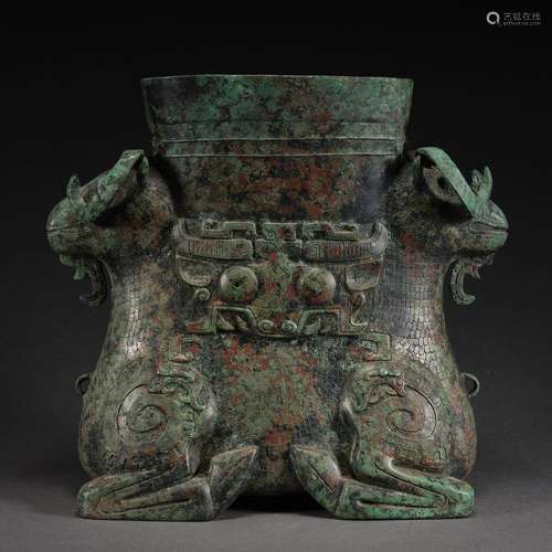 Ming Dynasty or Before, Bronze Sheep Head Vessel