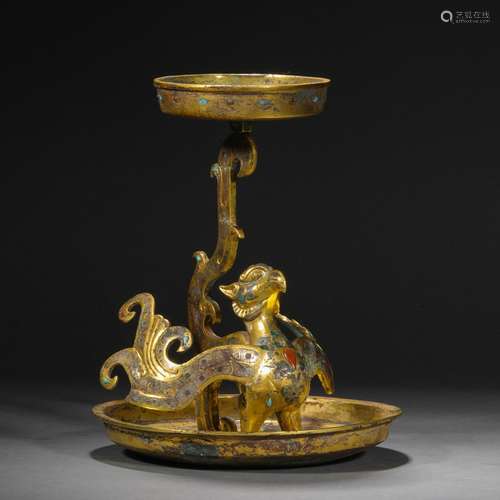 Ming Dynasty or Before, Gilt Beast Head Lamp