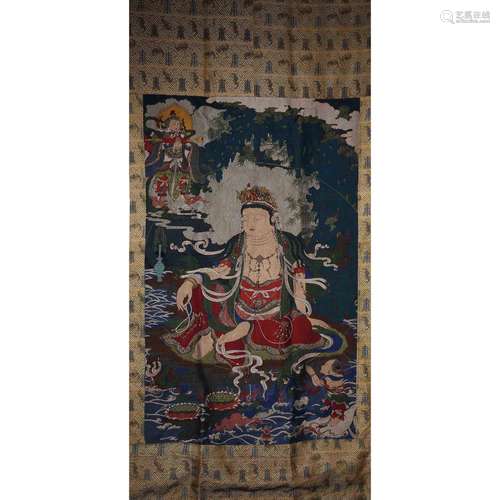 Qing Dynasty,Embroidery Guanyin Thangka