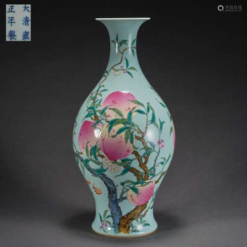 Qing Dynasty,Famille Rose Longevity Peach Appreciation Bottl...