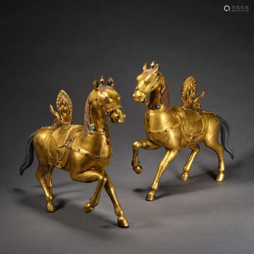 Qing Dynasty,Gilt Horses A Pair
