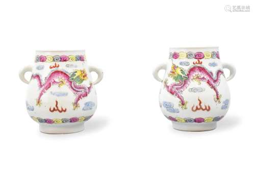 Pair of Chinese Famille Rose Jars w/ Dragon,ROC P.