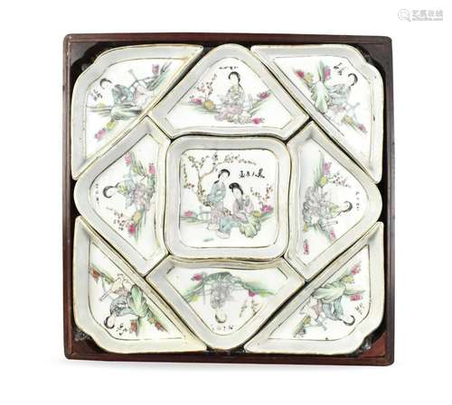 Chinese Qianjiang Enamel Saucer Set in Box, ROC P.