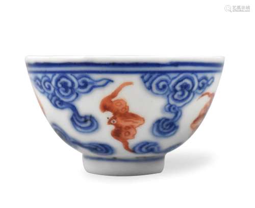 Chinese Blue & Copper Red Cup w/ Bats,Guangxu P.