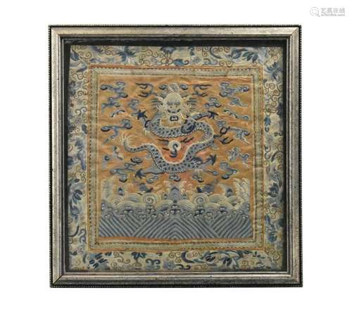 Framed Chinese Embroidery Dragon Panel, Qing D.