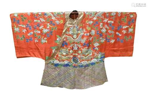 Chinese Red Dragon Embroidery Women Robe,Qing D.