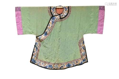 Chinese Green Embroidery Women Robe,Qing Dynasty