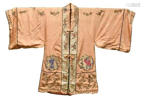 Large Chinese Flesh Embroidery Robe,Qing Dynasty