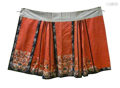 Chinese Red Embroidery Women Skirt,Qing Dynasty