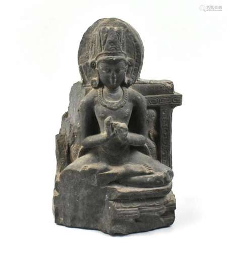 Grey Schist Figure of Seated Gandhara, 9th C.