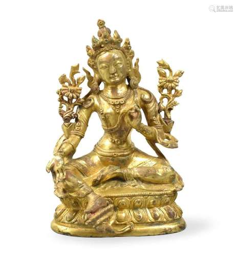 Chinese Gilt Bronze Buddha Tara Figure,18th C .