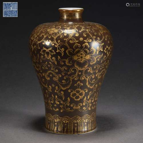 Qing Dynasty,Gold-Traced Flower Prunus Vase