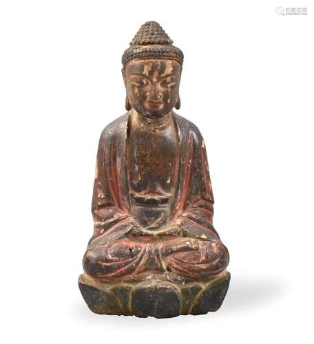 Chinese Gilt Lacquered Wood Buddha Figure, Qing D.